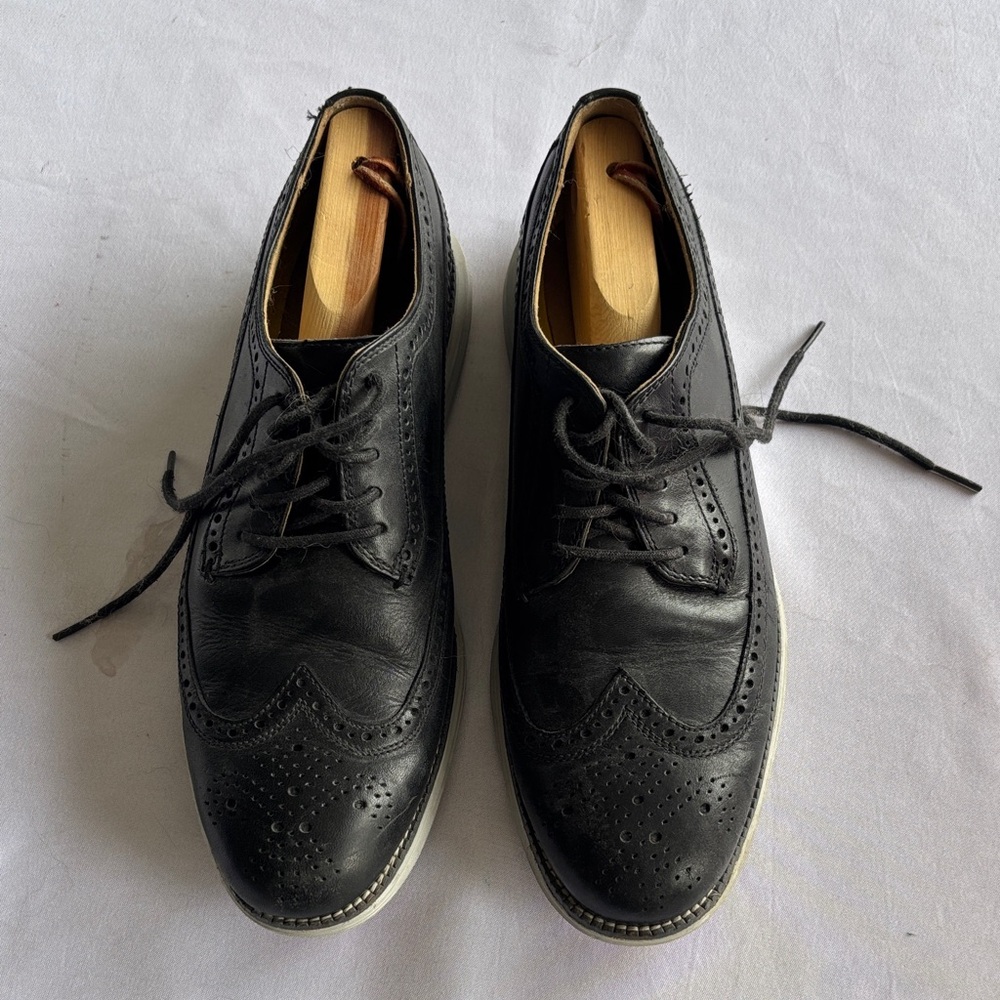 Cole Haan Black Leather Wingtip Derby Oxfords